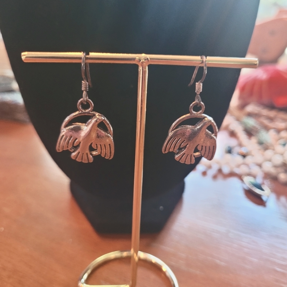 Pure silver handmade dove earrings